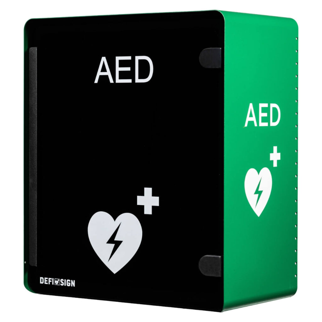 DefiSign_Nox_Indoor_AED_Cabinet_Product_Image_With_Front_And_Side_Shown